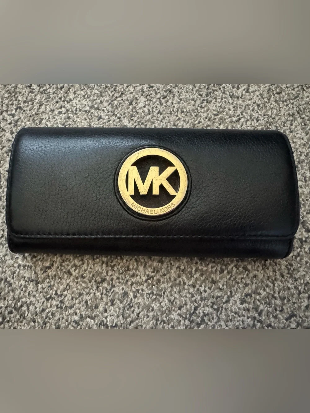 Michael Kors Black Leather Key & Card Holder with Gold MK Emblem